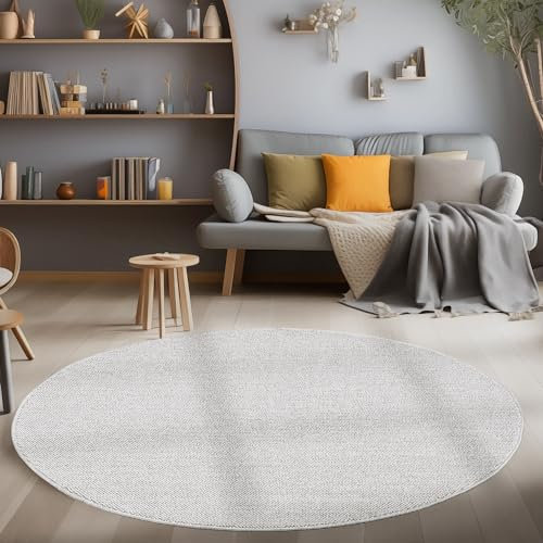 Carpettex Runder Teppich Wohnzimmer Langlebig Robuster Teppich Cut-Loop 200 cm Rund Silber - Kurzflor Schlingenteppich Schlafzimmer Moderner Einfarbig und Meliert Struktur Küchenteppich Schlingenflor