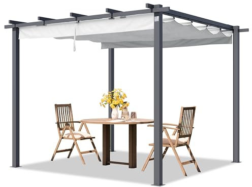 PRIMEYARD Pergola 3x3 m Terrassenüberdachung mit grauem Schiebedach Stahlrahmen
