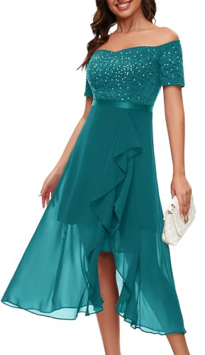 Berylove - Vestido formal de lentejuelas para mujer con hombros descubiertos, para fiesta, boda, cóctel, midi, de noche, 3XL