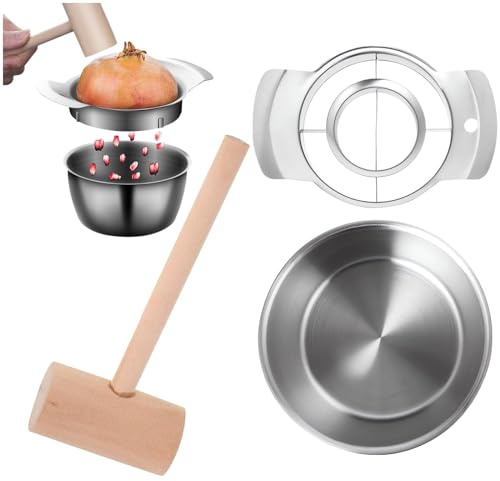 Dinntty Granatapfel-schälwerkzeug-Set, Edelstahl-Granatapfel-entkerner Schüssel Und Holzhammerschäler Für Die Küche Zu Hause