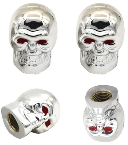 Misuyue 4pcs Ventilkappen Auto, Totenkopf Stil Ventilkappen Fahrrad Silbrig