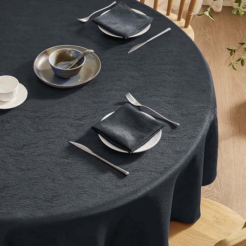 Softalker Tischdecke Weihnachten Rund 120 cm Abwaschbar Dunkelgrau Jacquard Wasserabweisend Abwischbar Fleckschutz Tischtuch für Draußen Gartentisch Party Geburtstag Silvester Hochzeit Garten Neujahr