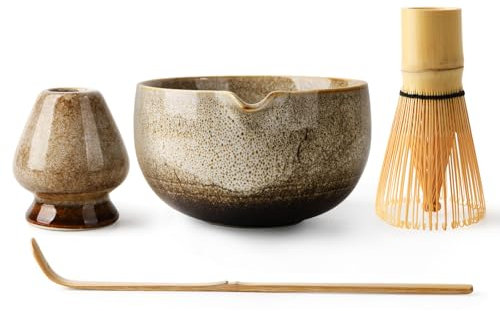 EOIMS Japanese Matcha Tea Set, Matcha Bowl with Spout,Included Handmade Ceramic Whisk Holder, Matcha Whisk and Scoop,Perfect Matcha Kit for Traditional Tea Ceremony