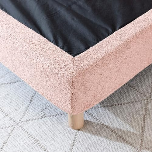 Cache-sommier Bouclette intégral Rose 160x200