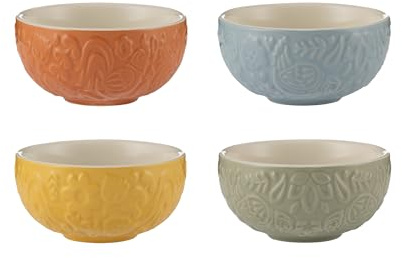 Mason Cash Home to Roost 200 ml Vorbereitungsschalen, Steingut, Folk-inspiriert, Henne und Hahn-Stil, mehrfarbig, Dip- und Dessertschalen, spülmaschinen- und mikrowellengeeignet, Küchengeschirr, 4