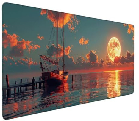 Tapis de Souris de Jeu, Tapis de Souris 900x400, Grand Tapis de Bureau sous Main Bureau avec Base en Caoutchouc antidérapante pour Gamer, Femme Cadeau Tapis de Souris Ergonomique Jaune (Lune) E-C
