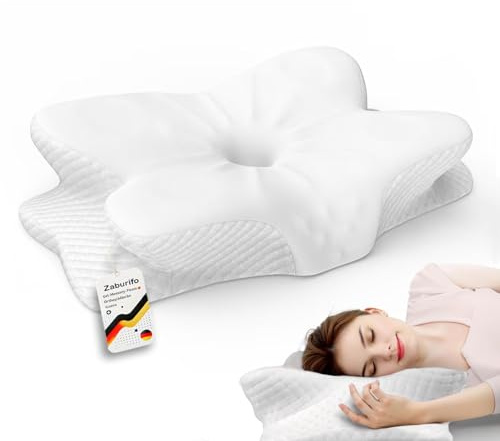 Zaburifo 50D Orthopädisches Nackenkissen mit Memory-Schaum | EU-Designpatent & Zertifizierungen | 2 Anti-Pilling-Bezüge | Vorbeugt & Lindert Kissen für Nackenschmerzen | Für Alle Schlafpos. (Weiß)