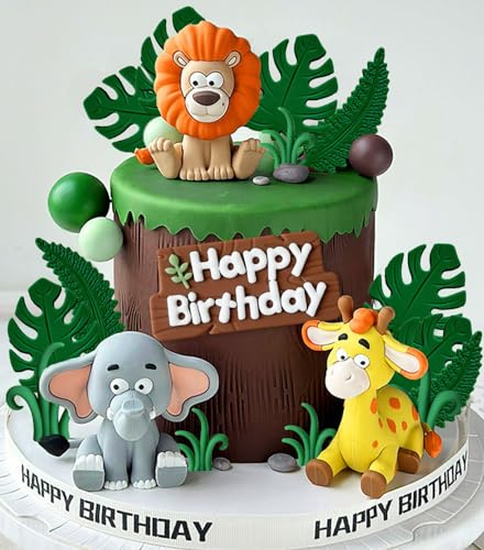 JeVenis Sage Green Tortendeko Tiere Kuchendeko Geburtstag Dschungel Themed Deko für Party Kinder Mädchen Babyshower