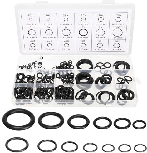 Arcjunys O-Ring Set - Assorted Sizes, Seal Kit, 225 Pcs - Black Rubber O-Rings for Plumbing & Automotive Repair