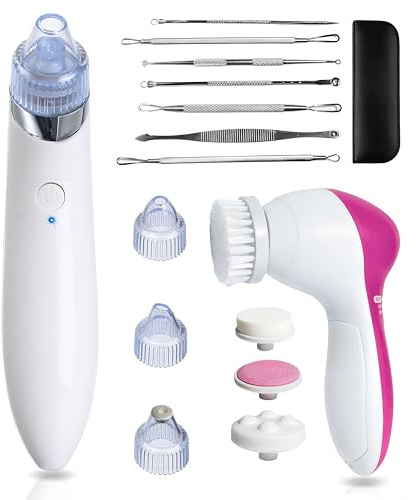 Limpieza Facial Aspirador Puntos Negros Microdermoabrasión Facial 4 Cabezales, Cepillo Electrico Limpiador De Poros Acné Facial 4 Cepillos, Herramientas quita espinillas y puntos negros (BLANCOROSA)