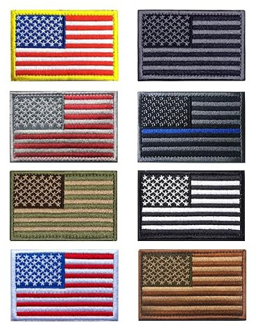 8 st blandade USA-flagga lappteknik – taktiskt amerikanskt märke, broderi broderad patch med krok och ögla, militärlapp för ryggsäckar kläder väskor uniform väst jersey jackor jeans