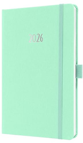 SIGEL J6409 Wochenkalender 2026 A5 mintgrün, Hardcover mit Textileinband, Gummiband, Stiftschlaufe, Einstecktasche, 174 Seiten, vegan, Buchkalender, Terminplaner Taschenkalender Jolie