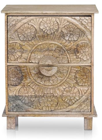 Marrakesch Skandinavische Nachttisch kleine Kommode mit Schubladen aus Holz 50cm hoch | Beistelltisch für Schlafzimmer oder Kinderzimmer als Orientalische Möbel | Vintage Nachttische klein Rahim