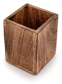 Indus Lifespace Utensil Crocks Mago Wood Utensil Holder for Kitchen Decorative Kitchenware Organizer Crock Stand Storage for Cutlery, Silverware, Spoons, Spatulas (4 x 4 x 5)