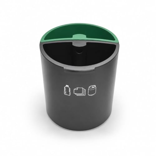 ELRIBIRD | Poubelle de Tri 10L à Deux Compartiments – Corbeille Métal Ronde Noire avec 2 Compartiments | Poubelle Papier Chambre d’Hôtel, Bureaux, Maisons, Hôtels Green Key et Resorts