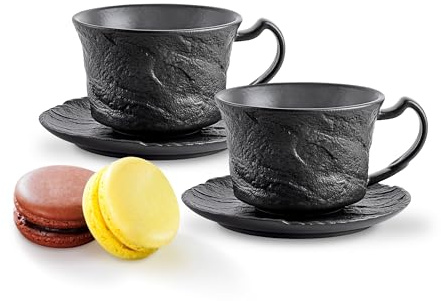 Wilmax - Schwarzer Espressobecher mit Untertasse - 2 Stück - 75 ml - Becher aus Porzellan - Espressotassen - Teetassen - Kaffeetassen - Kaffeeservice 2 Personen