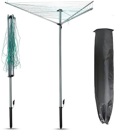 30m Rotary Dryer Heavy Duty 3 Arm Rotary Clothes Airer PVC Coated Outdoor Folding Washing Line with Ground Spike Umbrella Clothes Drying Rack Garden Clothes Dryer Portable Clothes Airer (30M 3 Arm)