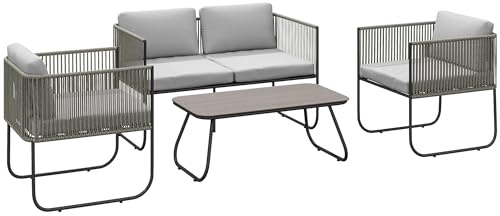 Outsunny Set di Mobili da Giardino in Rattan 4 Pezzi Grigio Chiaro