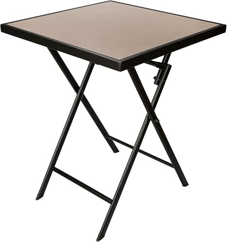BRUBAKER Mesa de Jardín Bergamo - Tabla de Balcón 58 x 58 cm Impermeable de Metal con Aspecto de Piedra - Mesa Plegable para Balcón, Terraza - Beige