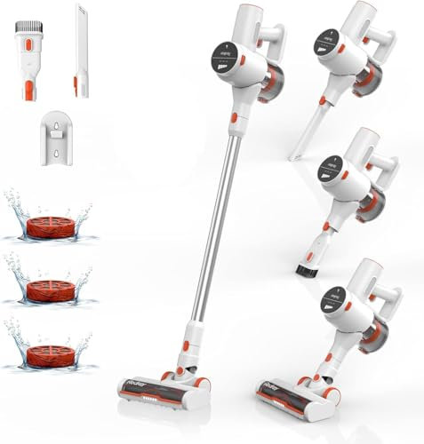 Vozascly 550W/45KPA Aspirapolvere Senza Fili Scopa Elettrica Senza Fili con Display Intelligente e Anti-Avvolgimento Scope Elettriche per Pavimenti Tappeti Peli Animali Domestici