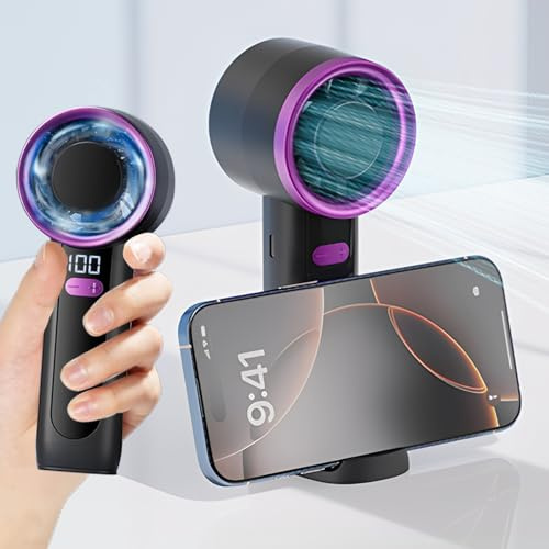Rechargeable Handheld Fan, Mini Hand Fan with 6 Adjustable Speeds, USB-C Portable Fan, LED Display & Phone Stand, 12H Long Lasting Battery Personal Travel Fan for Office & Outdoor