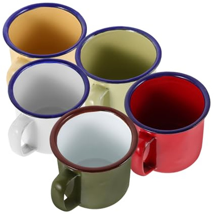 5pcs Vintage Enamel Camping Cups Tea Mugs for Coffee Tea and Hot Pot Easy to Clean for Family Gatherings Parties and Outdoor Use