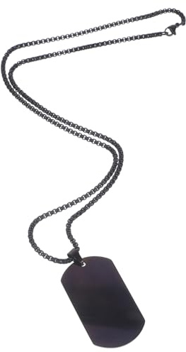 LIOOBO Collier Plaque D’identité Militaire En Acier Titane Noir, Pendentif Solide, Chaîne Incluse, Style Homme, Accessoire Pour Anniversaires Et Occasions Formelles