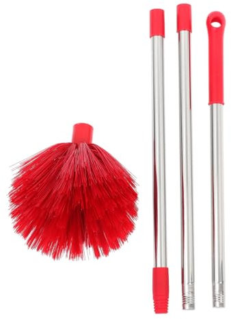 Mipcase Cepillo Para Limpiar Telarañas Con Mango Largo De 1.4 M, Cepillo De Cerdas Duras Rojo, Plumero Lavable y Reutilizable Para Techos y Exteriores, Herramienta Multiuso Para Limpieza Doméstica