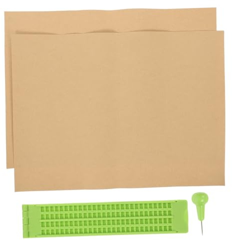 minkissy Tavoletta Braille in Plastica Verde Chiaro 27 Righe e 30 Caselle, Kit Scrittura Braille Flessibile e Resistente per Non Vedenti Penna e Fogli di Esercizio