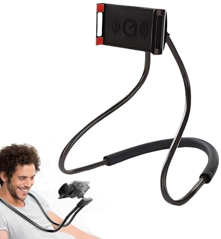 LACHT Supporto telefono letto,Supporto universale per smartphone, da appendere al collo, supporto flessibile per telefono cellulare, rotazione libera fai da te per molteplici funzioni (nero)