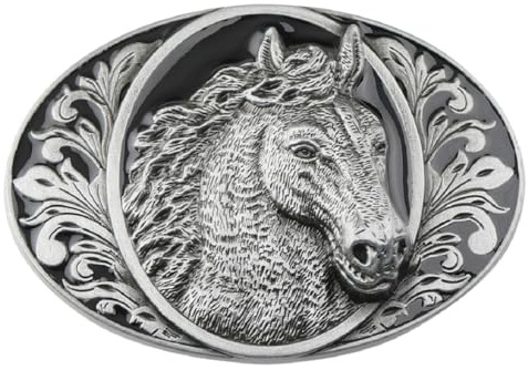 Oval bältesspänne hästhuvud för män antikt bältesspänne hästhuvud västerländska klassiska djur medeltida smycken, silver, L