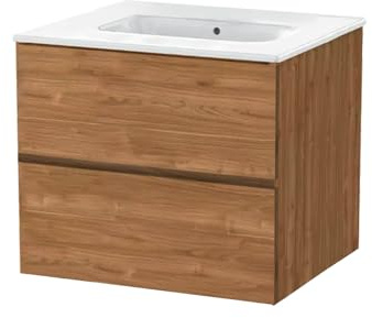 EL BAÑO MODERNO Juego Mueble Baño con Lavabo. Mueble Lavabo 60 cm. Mueble Bajo Lavabo Compacto Preinstalado de Fábrica. Mueble Baño con Lavabo 60 cm con Pie de Porcelana. No Incluye Espejo.