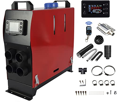 Riscaldatore diesel da 5 kW, kit riscaldatore da parcheggio diesel portatile all-in-one per auto da 12 V con monitor LCD e telecomando per tenda, auto, camper, camion, roulotte, camper, rosso, 4 for