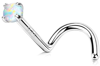 OUFER 20G Nasenpiercing Stecker 925 Sterling Silber Nasenstecker L-Form Nostril Piercing Schmuck Opal Nose Nasen Piercing Stecker für Frauen 7mm