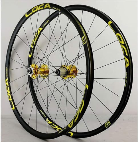KUNYOS MTB Fahrrad Laufradsatz 26/27.5/29 Zoll Fahrradradsatz Scheibenbremse Ultraleicht Doppelwandig Felge Schnelle Veröffentlichung 7-12 Geschwindigkeit,Gelb,29inch
