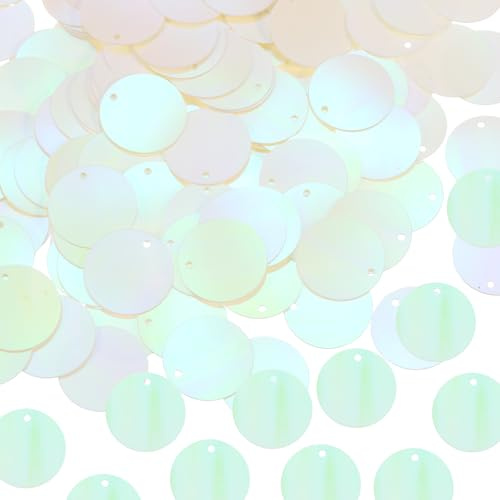 QUARKZMAN 100 Pcs Lentejuelas Planas Redondas 25mm/1 Pulgada AB Beige | Lentejuelas Sueltas, Para Manualidades Costura, Con Agujero De Un Solo Lado, Para Bordado DIY Ropa Fabricación De Joyería