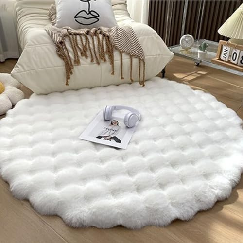 BohrenCL Teppich Rund, Waschbar Rutschfester Flauschiger Fellteppich Rund für Wohnzimmer Kinderzimmer Kinderzimmer Schlafzimmer, Bettvorleger High-Pile Carpet Weiß 120cm