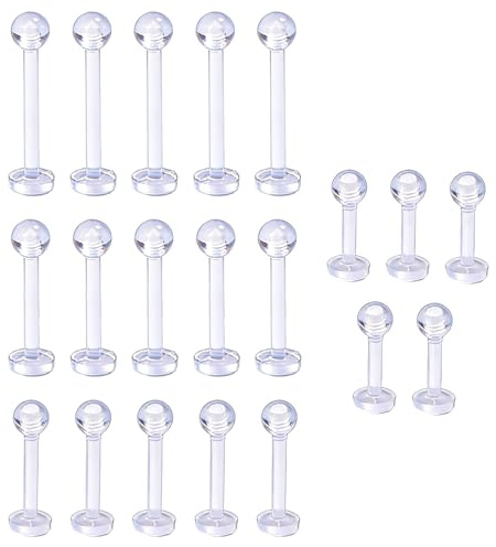 IENHDK 20 Stück Plastik Lippenpiercing Labret Stecker,Piercing Lippe,Labret Piercing,Zungenpiercing Kunststoff,Piercing Stecker Flexibles Acryl Für Frauen Männer 6mm/8mm/10mm/12mm