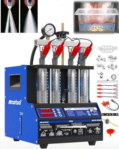 Fuel Injector Cleaner Machine, 4-Cylinder Simultaneous Cleaning & Teste, 11 Functions Ultrasonic Injector Cleaning Kit with 45℃ Heating, 2000ml Tank, Automotive Fuel Injector Tester for Car Motorcycle