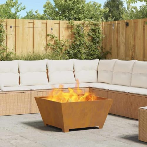 Brasero Firepit - En acier - Marron - 80 x 80 x 40 cm - Pour jardin, camping, balcon et terrasse - Facile à utiliser