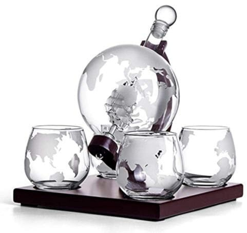 Whiskey Globe Decanter with 4 Glasses,Wine Decanter Carafe Set,for All Kinds of Alcohol Drinks