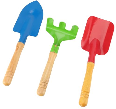 Veemoon Ensemble de Jouets de Plage pour Garçon et Filles 3 Pièces Outils de Jardin en Métal Manche en Bois, Pelle et Râteau Colorés pour Bac à Sable et Jeux D’extérieur Couleur Aléatoire