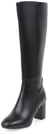 Bottines à bout carré pour femme - Fermeture éclair latérale - Talon épais - Bottes montantes au genou - 2026