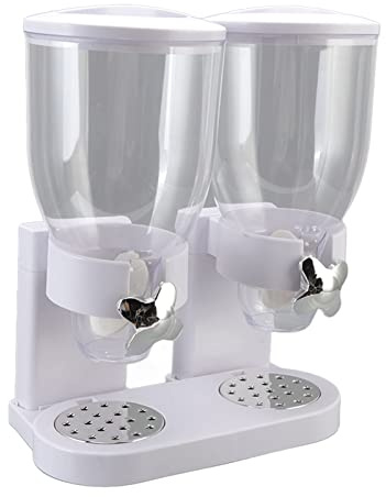 Socobeta Distributeur de Céréales, Distributeur de Nourriture Sèche Hermétique à Double Récipient de 7 L avec Opération de Torsion pour le Stockage sur le Comptoir de Cuisine (Blanc)