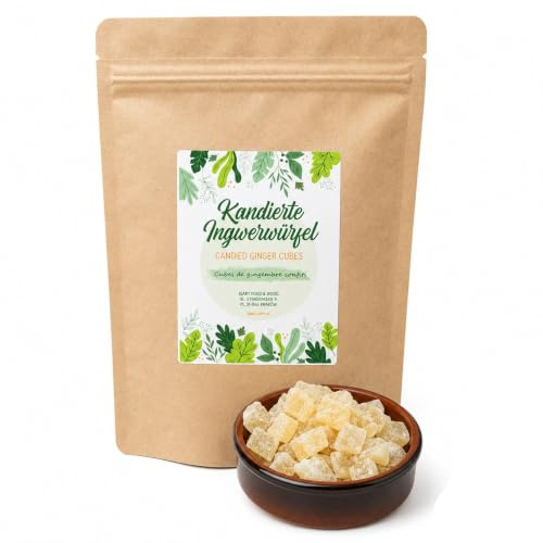 IGART FOOD & WOOD Zenzero Candito a Cubetti Ingrediente Aromatico per Tè Dolci e Pasticceria Snack Dolce Confezione (250g)