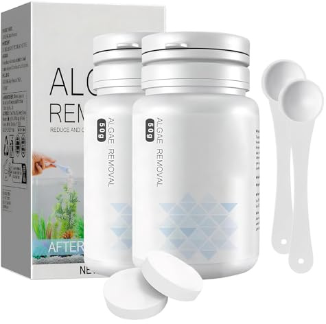 2 Pcs Green Algae Remover Fish Tank with Spoon,Quickly Clean Green Water, Improves Water Quality, Healthy Environment