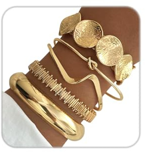 ZMJK Golden Stackable Bracelets Set for Women Trendy Multi Layer Adjustable Chunk Flower Cuff Bracelet Geometric Irregular Wave Statement Bangle Glamour Stacking Cuff Jewelry (Gold-C)