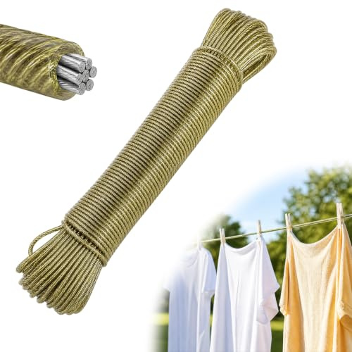 30m Washing Line Rope, Steel Core Clothes Lines for Outside, String 4mm Dia | Extra Strong String Clotheslines | Durable and Weather-Resistant | Heavy Duty Rustproof & Waterproof Washing Line