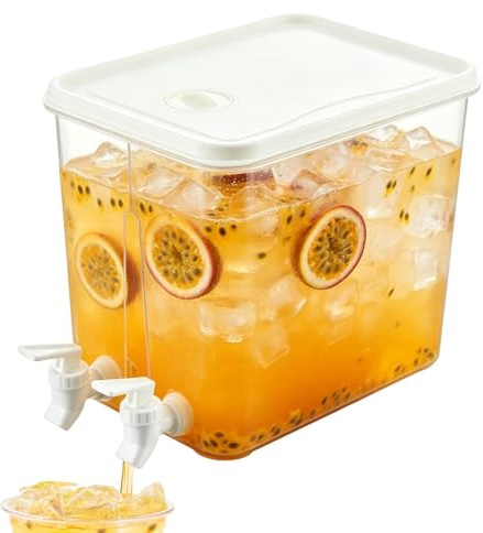 8L Fridge Drink Dispenser with 2 Tap, Large Capacity Refrigerator Water Dispenser, Leakproof Clear Ice Water Bucket, Cold Drink Container, for Lemonade Juice Iced Tea Soda