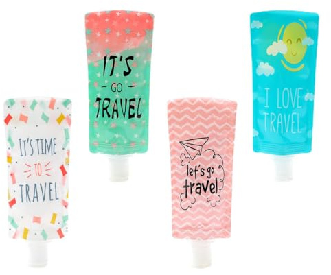 Buste da Viaggio Pieghevoli per Lozioni 100ml, Plastica, 4 Pezzi | Cosmetici , Comprimibili, Chiusura Ermetica, Anti Perdita, Resistenti Agli Strappi